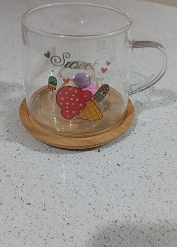 Renkli Dondurma Desenli Cam Kupa