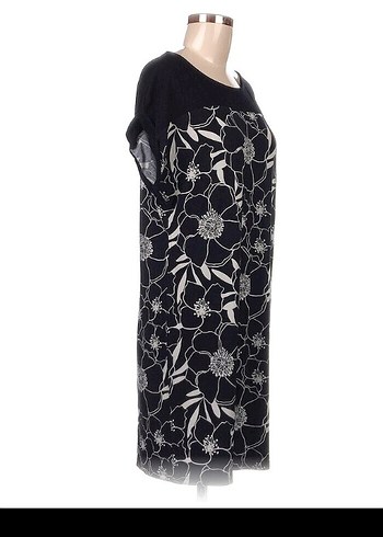 Çiçek Desenli Siyah Midi Kadın Elbise - Görsel 3