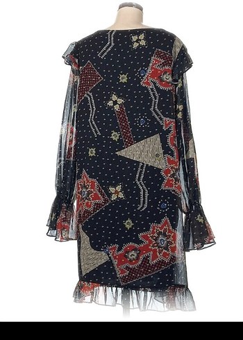 Uzun Kollu, Fırfırlı Desenli Bohem Elbise - Görsel 3