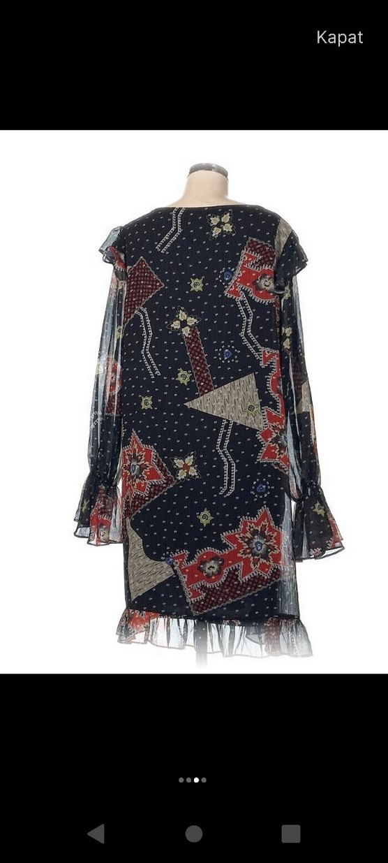 Uzun Kollu, Fırfırlı Desenli Bohem Elbise - Görsel 3