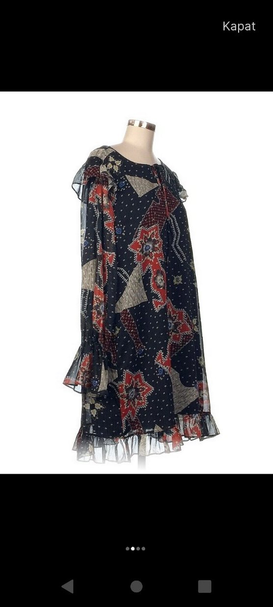 Uzun Kollu, Fırfırlı Desenli Bohem Elbise - Görsel 2