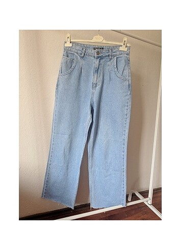 Dikiş Detaylı Açık Mavi Wide Leg Jeans