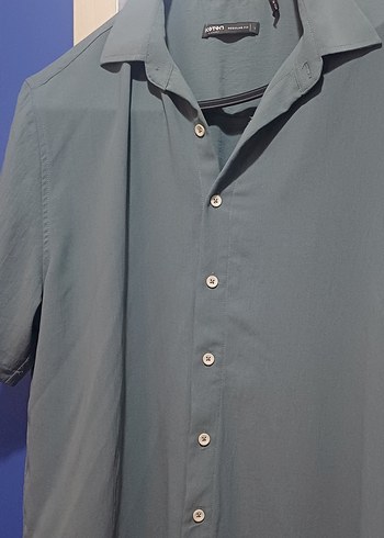 Gri turkuaz Yaka Düğmeli Erkek Kısa Kollu Gömlek - Görsel 5