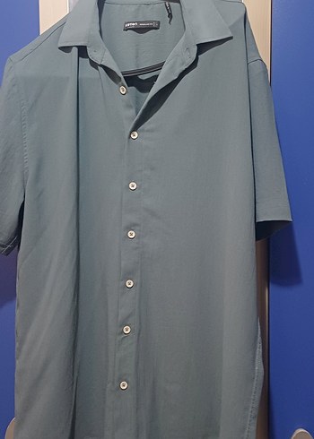 Gri turkuaz Yaka Düğmeli Erkek Kısa Kollu Gömlek - Görsel 3