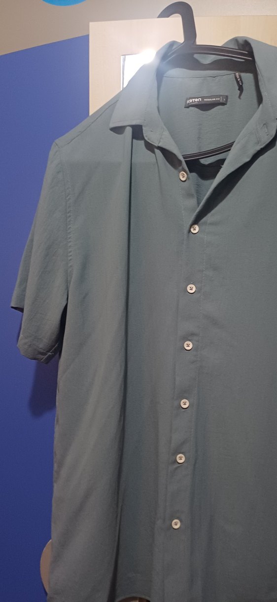 Gri turkuaz Yaka Düğmeli Erkek Kısa Kollu Gömlek - Görsel 4