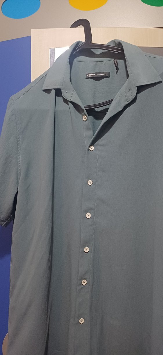 Gri turkuaz Yaka Düğmeli Erkek Kısa Kollu Gömlek - Görsel 5