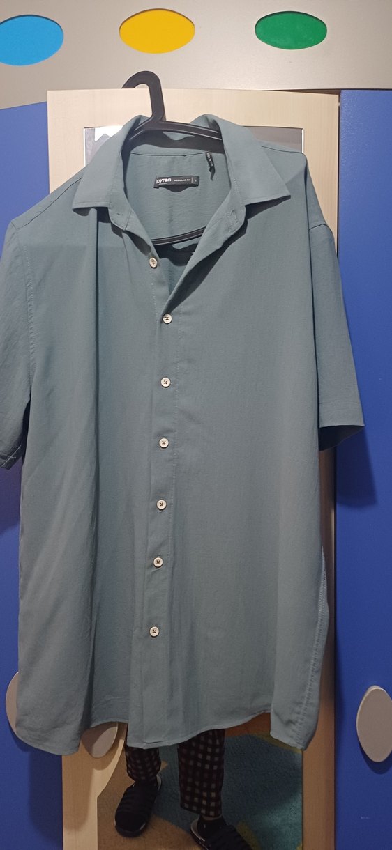 Gri turkuaz Yaka Düğmeli Erkek Kısa Kollu Gömlek - Görsel 3