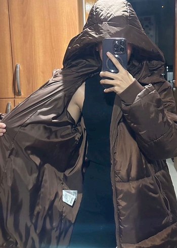 Kahverengi Kapüşonlu Kadın Kışlık Mont - Görsel 5