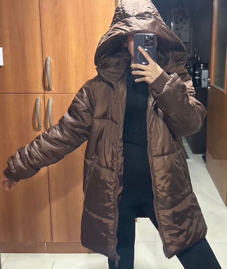 Kahverengi Kapüşonlu Kadın Kışlık Mont - Görsel 4