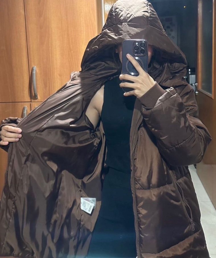 Kahverengi Kapüşonlu Kadın Kışlık Mont - Görsel 5