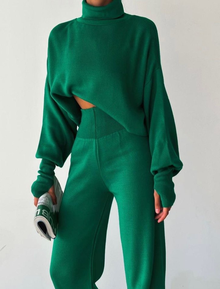 Yeşil Rahat Kesim Uzun Kadın Eşofman Takımı - Görsel 5