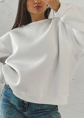 Beyaz Oversize Kadın Sweatshirt