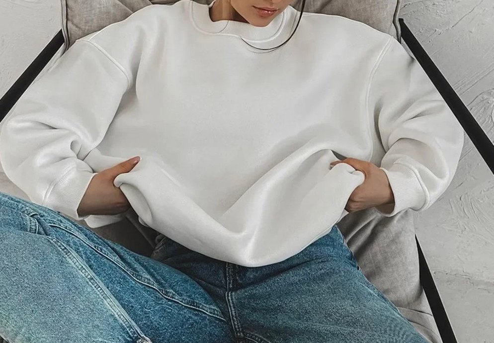 Beyaz Oversize Kadın Sweatshirt - Görsel 2