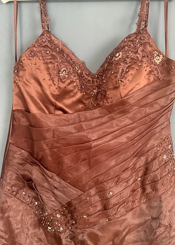 Klasik Bej Uzun Abiye Elbise - Görsel 4