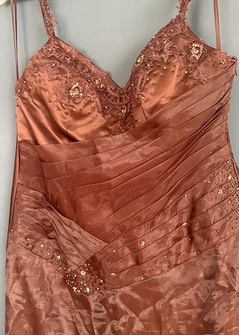 Klasik Bej Uzun Abiye Elbise - Görsel 10