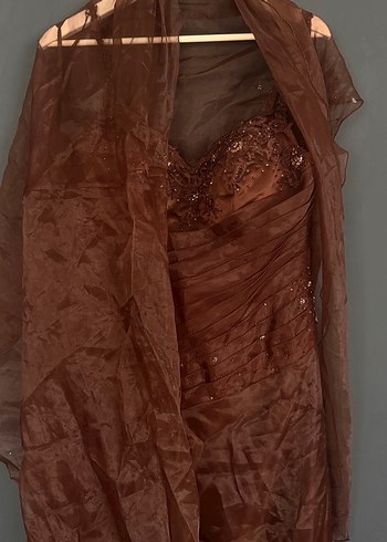 Klasik Bej Uzun Abiye Elbise - Görsel 6