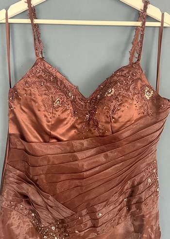 Klasik Bej Uzun Abiye Elbise - Görsel 5