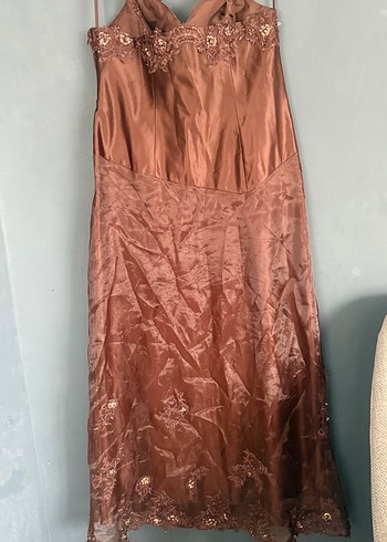 Klasik Bej Uzun Abiye Elbise - Görsel 9