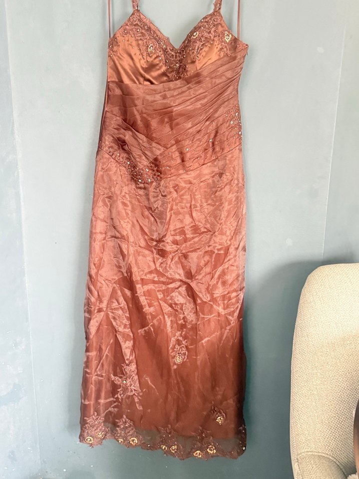 Klasik Bej Uzun Abiye Elbise - Görsel 3