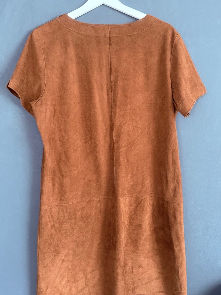 Kısa Kollu Bohem Kadın Süet Elbise - Görsel 3