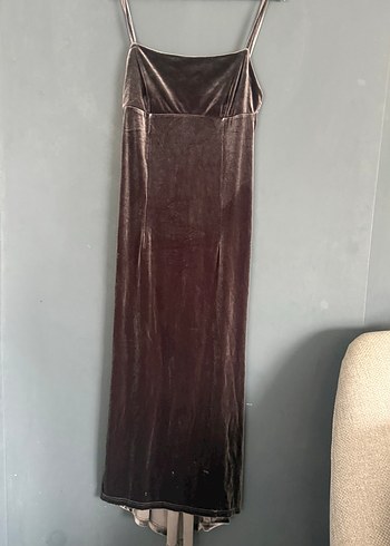 Kahverengi Süet Uzun Straplez Elbise - Görsel 2