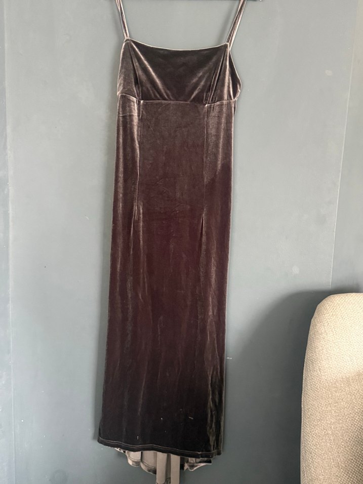 Kahverengi Süet Uzun Straplez Elbise - Görsel 2