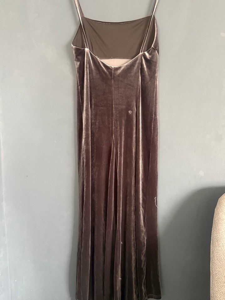 Kahverengi Süet Uzun Straplez Elbise - Görsel 3