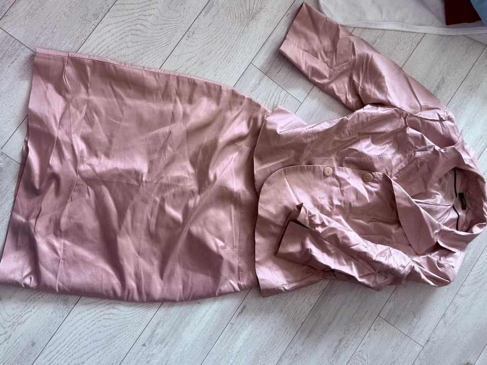 Kadın Bej İpek Görünümlü Midi Takım - Görsel 3