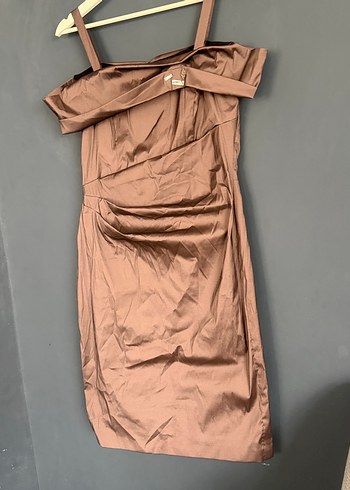 Drapeli Straplez Bej Midi Abiye Elbise - Görsel 3