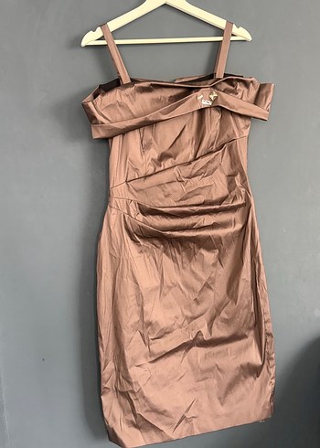 Drapeli Straplez Bej Midi Abiye Elbise - Görsel 2