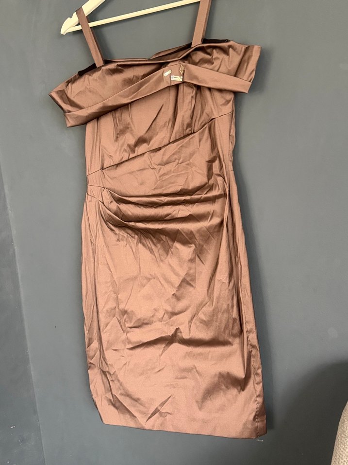 Drapeli Straplez Bej Midi Abiye Elbise - Görsel 3