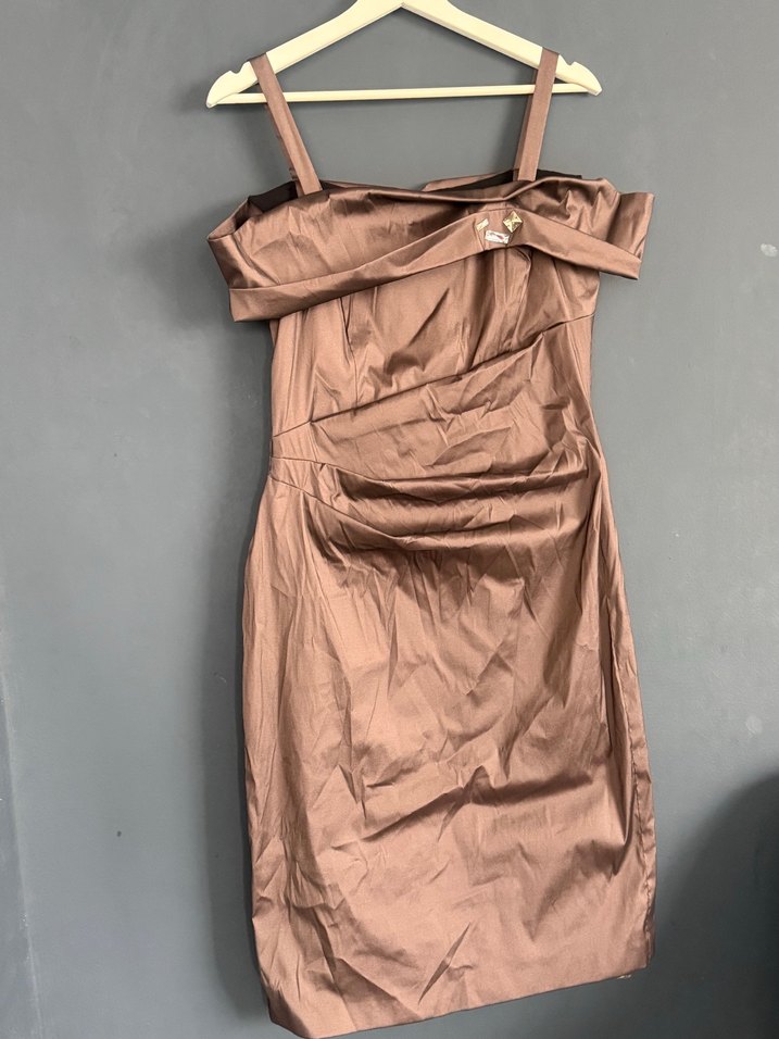 Drapeli Straplez Bej Midi Abiye Elbise - Görsel 2