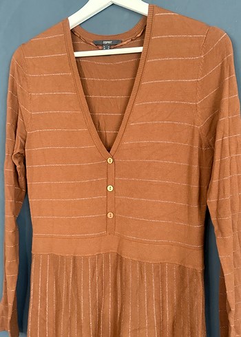 Düğmeli V Yaka Uzun Kollu Bohem Elbise - Görsel 4