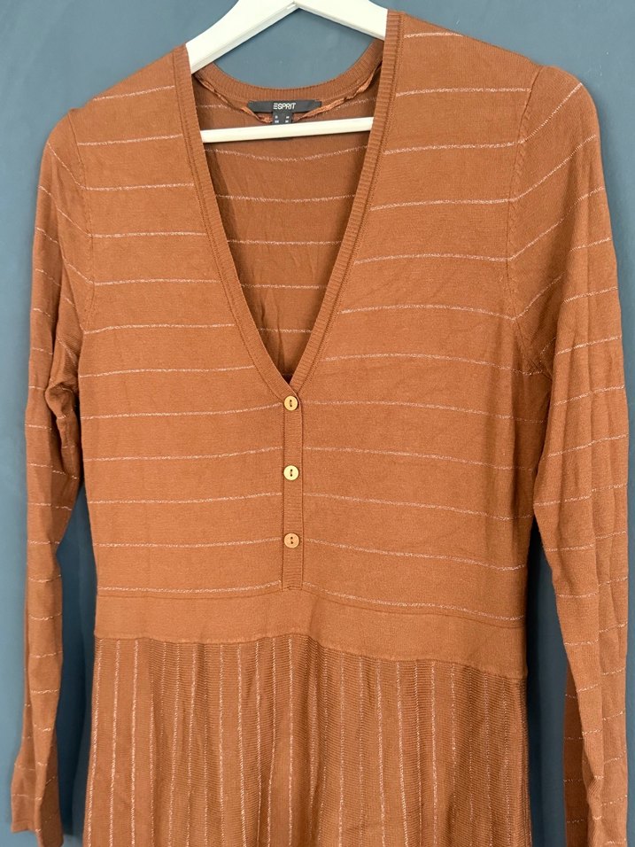 Düğmeli V Yaka Uzun Kollu Bohem Elbise - Görsel 4