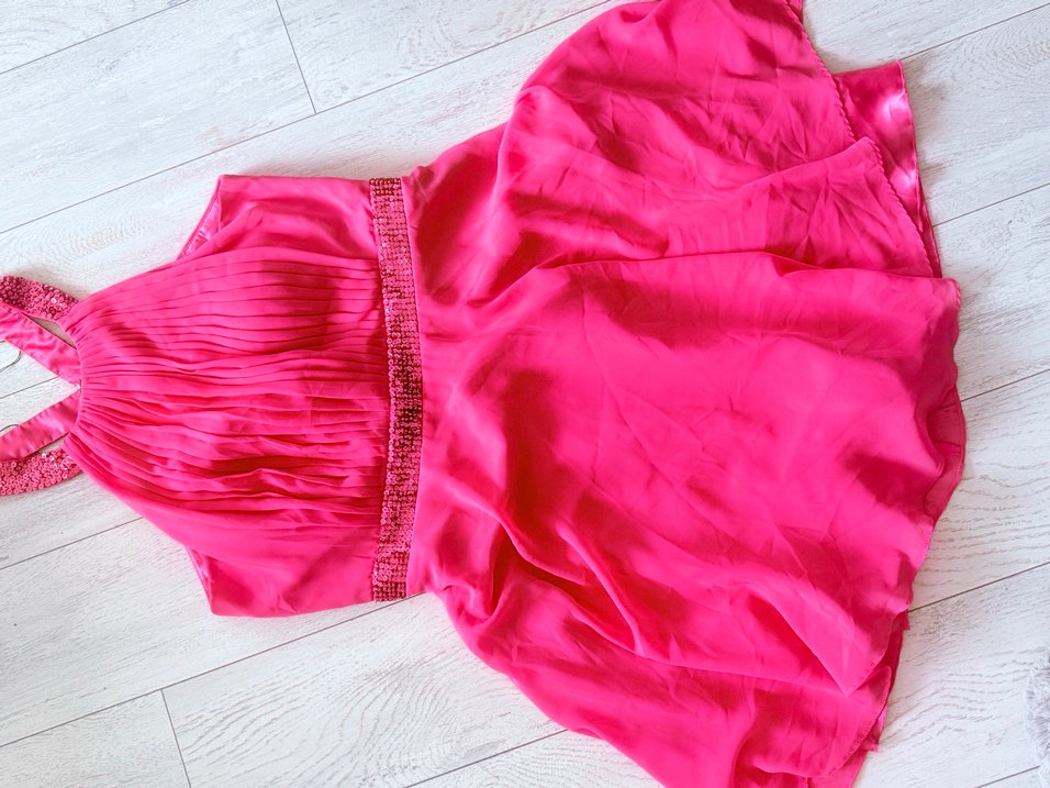 Pembe Pilili Askılı Midi Abiye Elbise - Görsel 4