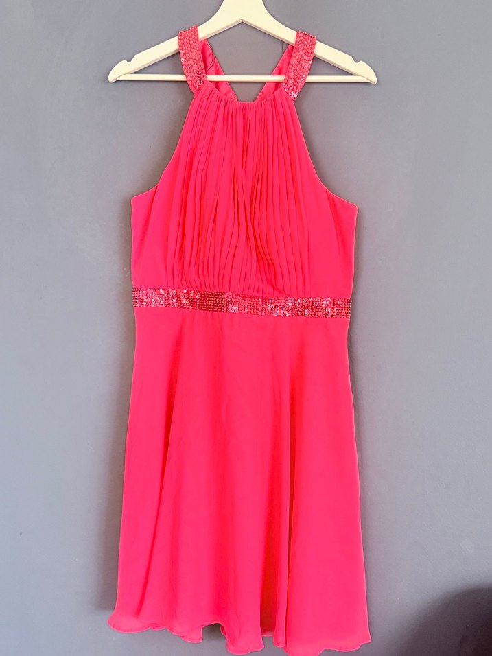 Pembe Pilili Askılı Midi Abiye Elbise - Görsel 2