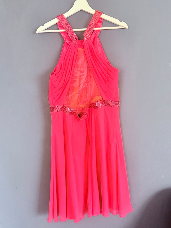 Pembe Pilili Askılı Midi Abiye Elbise - Görsel 3