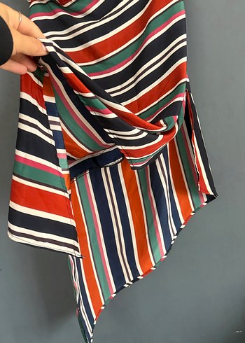 Çok Renkli Çizgili Drapeli Mini Etek - Görsel 3