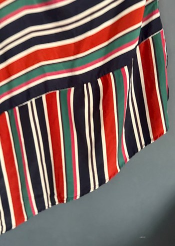 Çok Renkli Çizgili Drapeli Mini Etek - Görsel 2