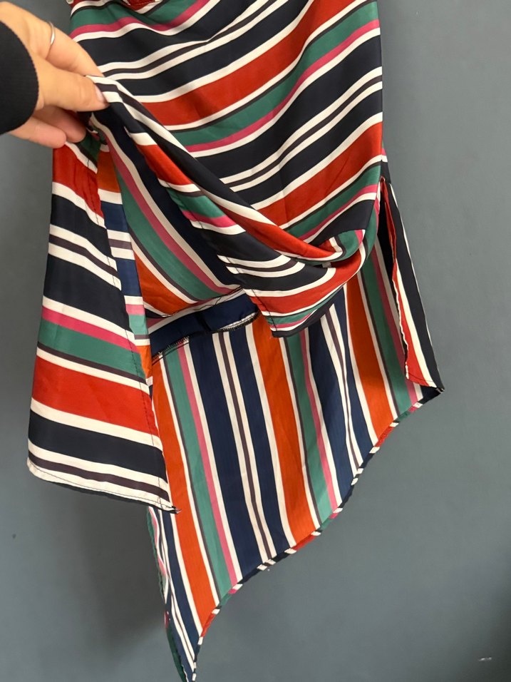 Çok Renkli Çizgili Drapeli Mini Etek - Görsel 3