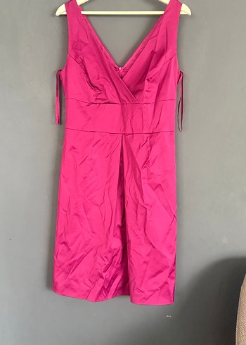 Pembe Drapeli Midi V Yaka Abiye Elbise - Görsel 3