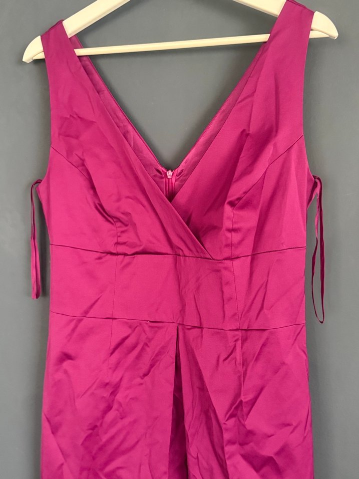 Pembe Drapeli Midi V Yaka Abiye Elbise - Görsel 2