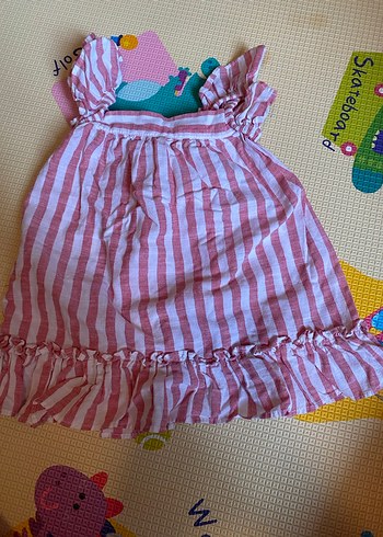 Kız Çocuk Pembe Fırfırlı Askılı keten elbise