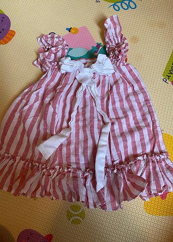 Diğer Kız Çocuk Pembe Fırfırlı Askılı keten elbise