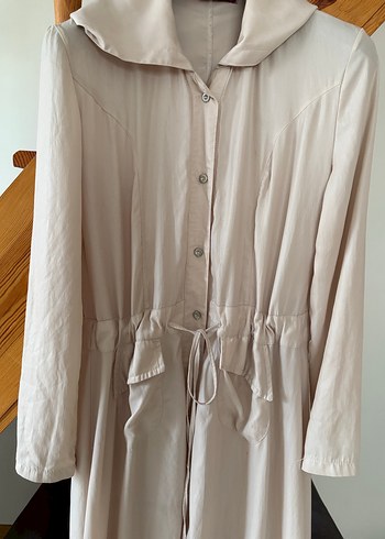 Bej Uzun Kollu Bol Kesim Kadın Elbisesi - Görsel 8