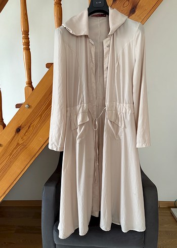 Bej Uzun Kollu Bol Kesim Kadın Elbisesi - Görsel 4