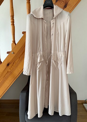 Bej Uzun Kollu Bol Kesim Kadın Elbisesi - Görsel 9