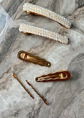 Altın Renkli Parlak Saç Tokaları Seti - Görsel 10