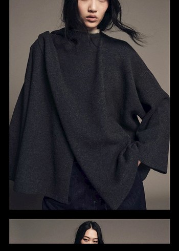 Fularlı triko pelerin - Görsel 2