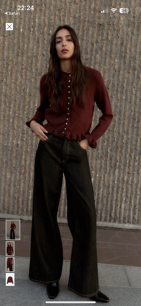 Bordo Düğmeli Uzun Kollu Kadın Hırka - Görsel 2